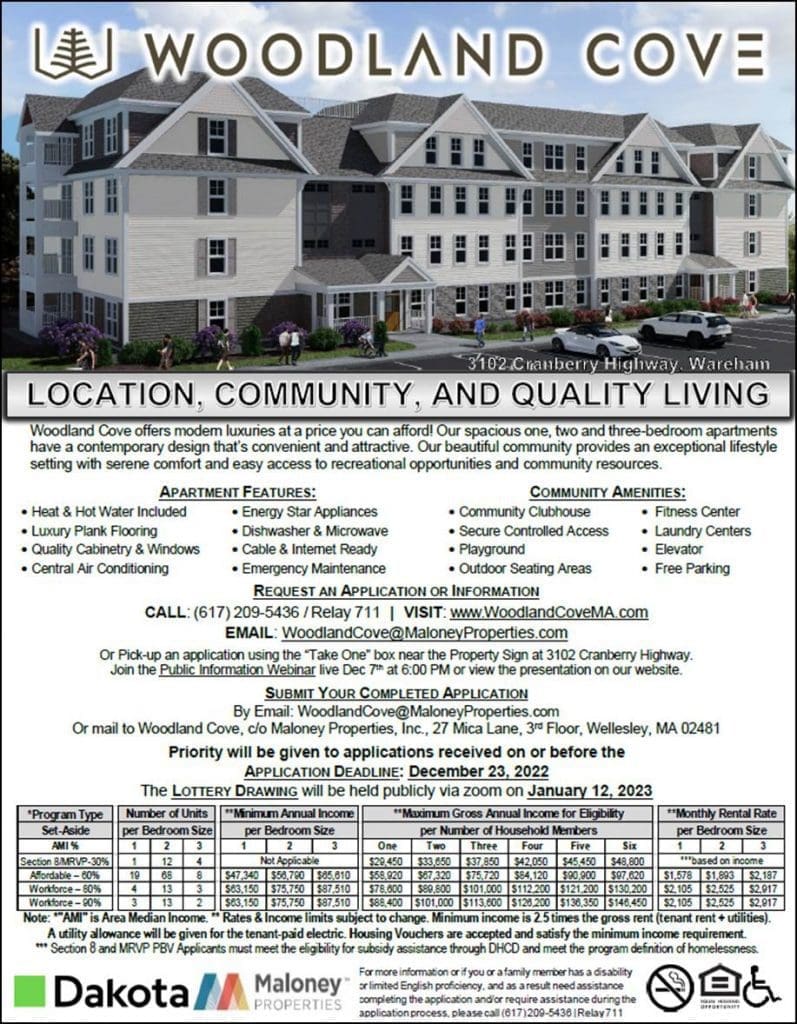 Affordable Housing Lottery Woodland Cove in Wareham, MA Marblehead